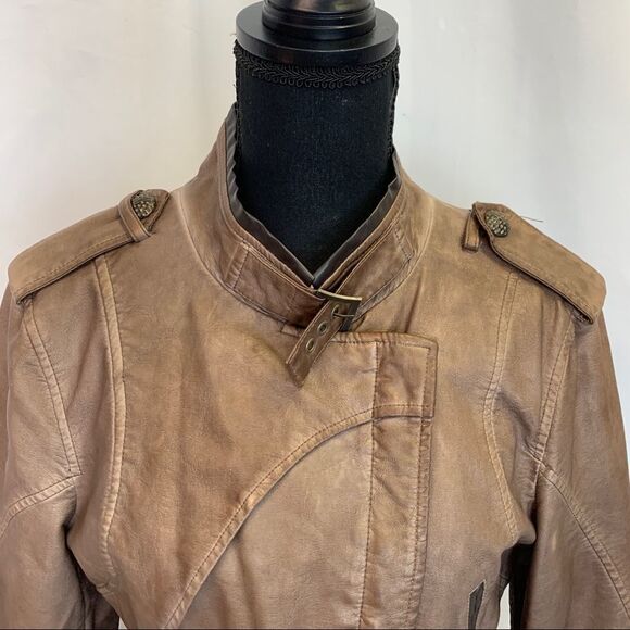 STEVE Madden NWOT Brown faux leather vegan Moto jacket size medium - Picture 5 of 13
